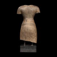 A Khmer Grey Sandstone Torso of Uma, Baphuon Period, 11th Century 十一世紀 吳哥窟 巴普昂寺灰砂岩女神像