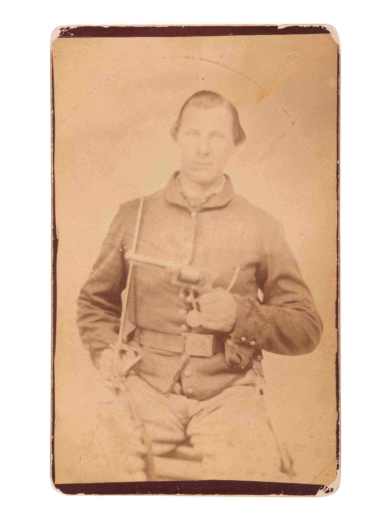 [CIVIL WAR] 9 CDVs of Civil War-era subjects with boudoir card enlargement of a doubly armed soldier