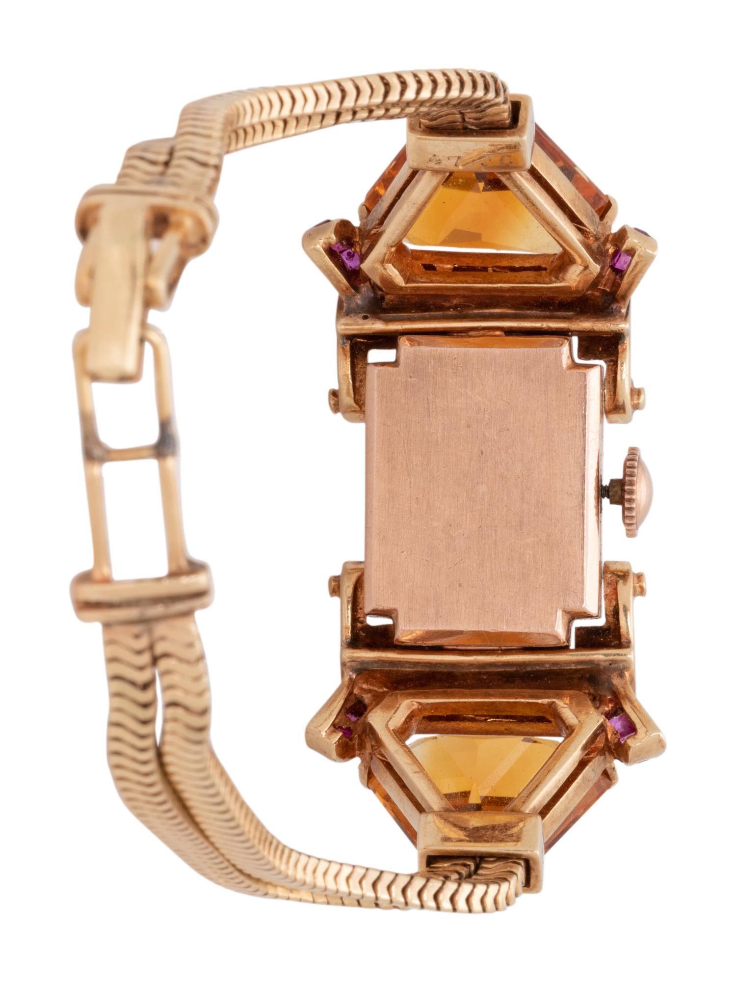 RETRO, 14K BICOLOR GOLD, CITRINE, RUBY AND DIAMOND WRISTWATCH