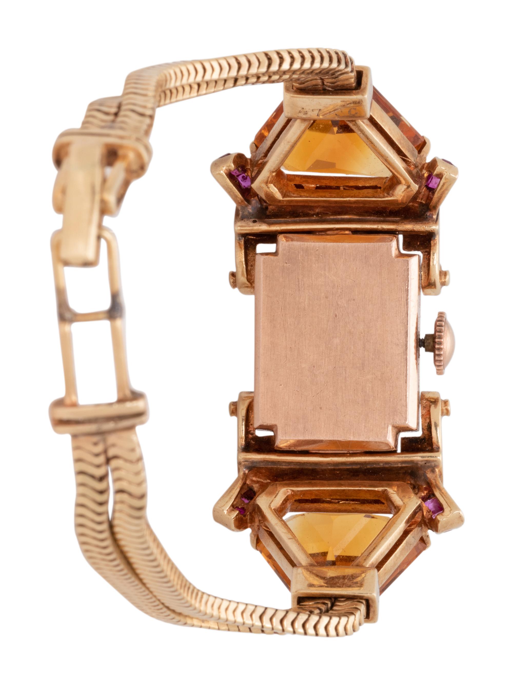 RETRO, 14K BICOLOR GOLD, CITRINE, RUBY AND DIAMOND WRISTWATCH
