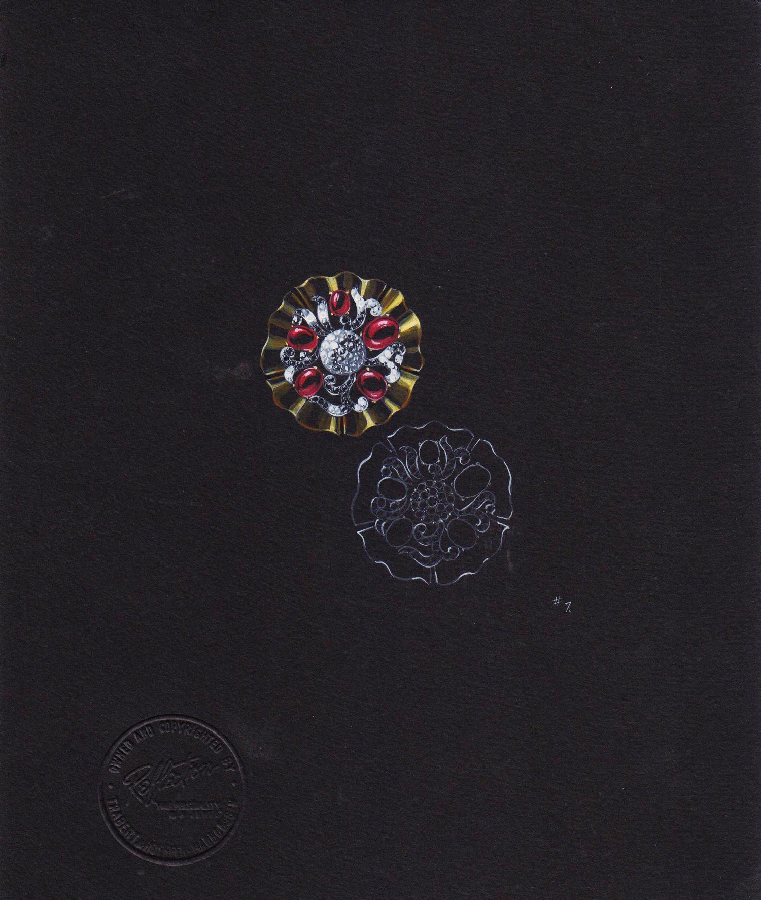 A Collection of Original Gouache on Paper Jewelry Designs by Anne Howe Geyer for Trabert & Hoeffer-Mauboussin and Others, Circa 1950's,