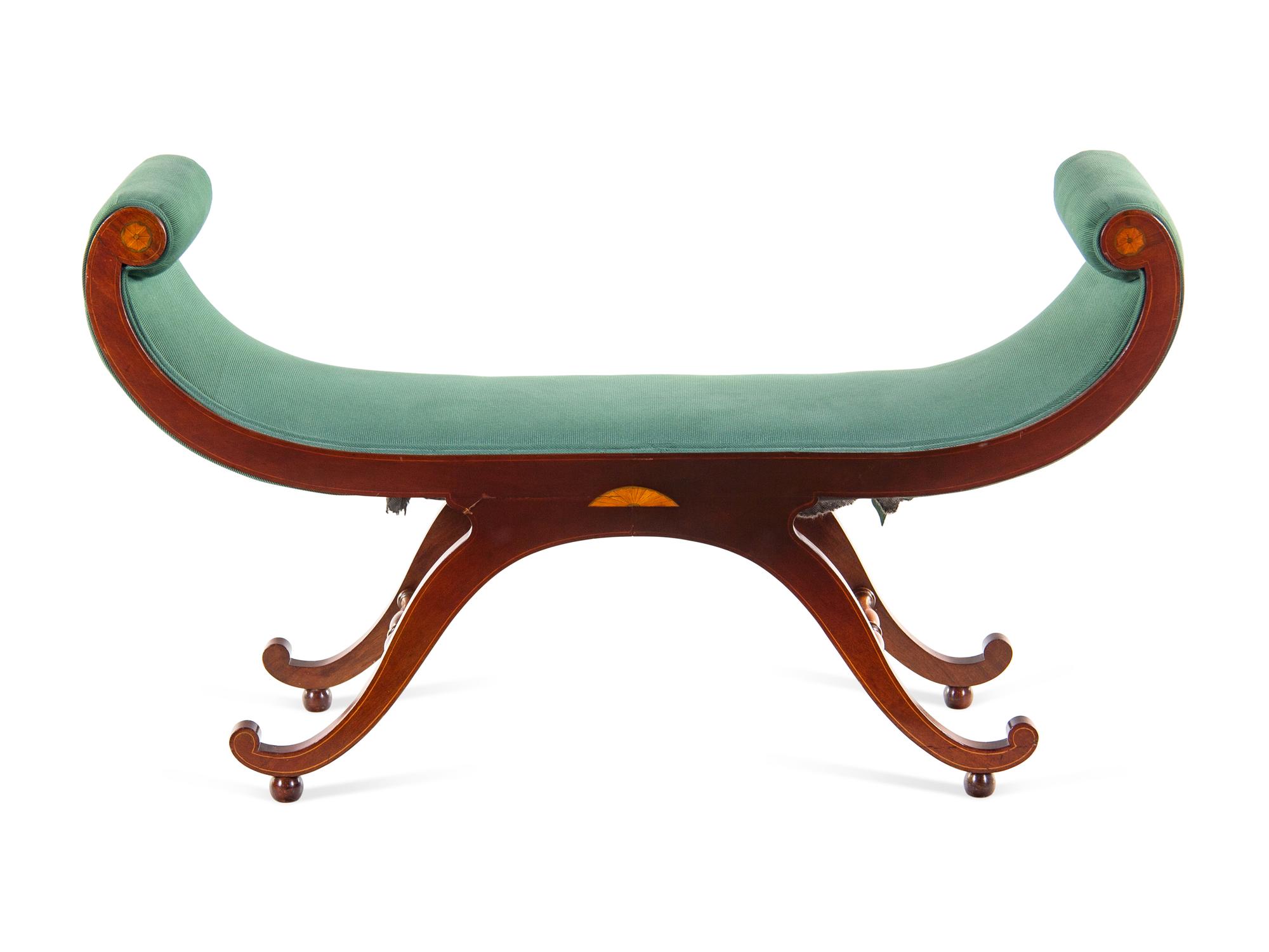 A Federal Satinwood Inlaid Mahogany Curule Window Bench