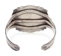 Fred Harvey Era Navajo Stamped Silver Cuff Bracelet, with Petrified Wood Cabochon