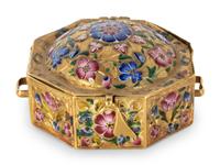 A Continental Enamel and Gold Octagonal Box