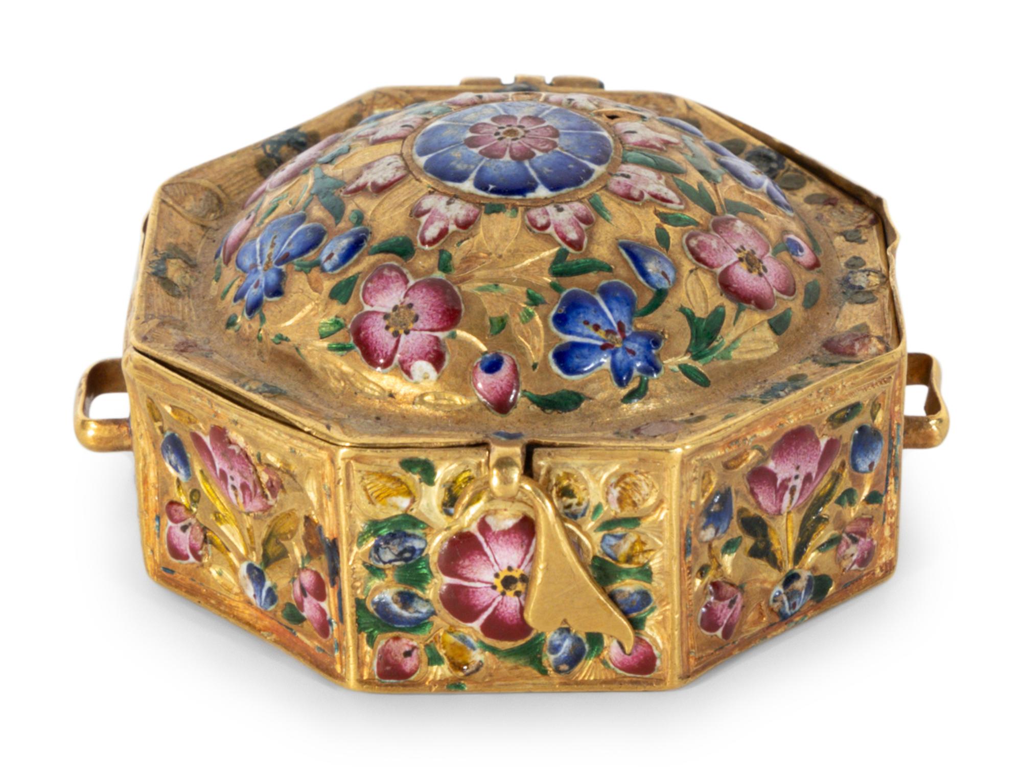 A Continental Enamel and Gold Octagonal Box