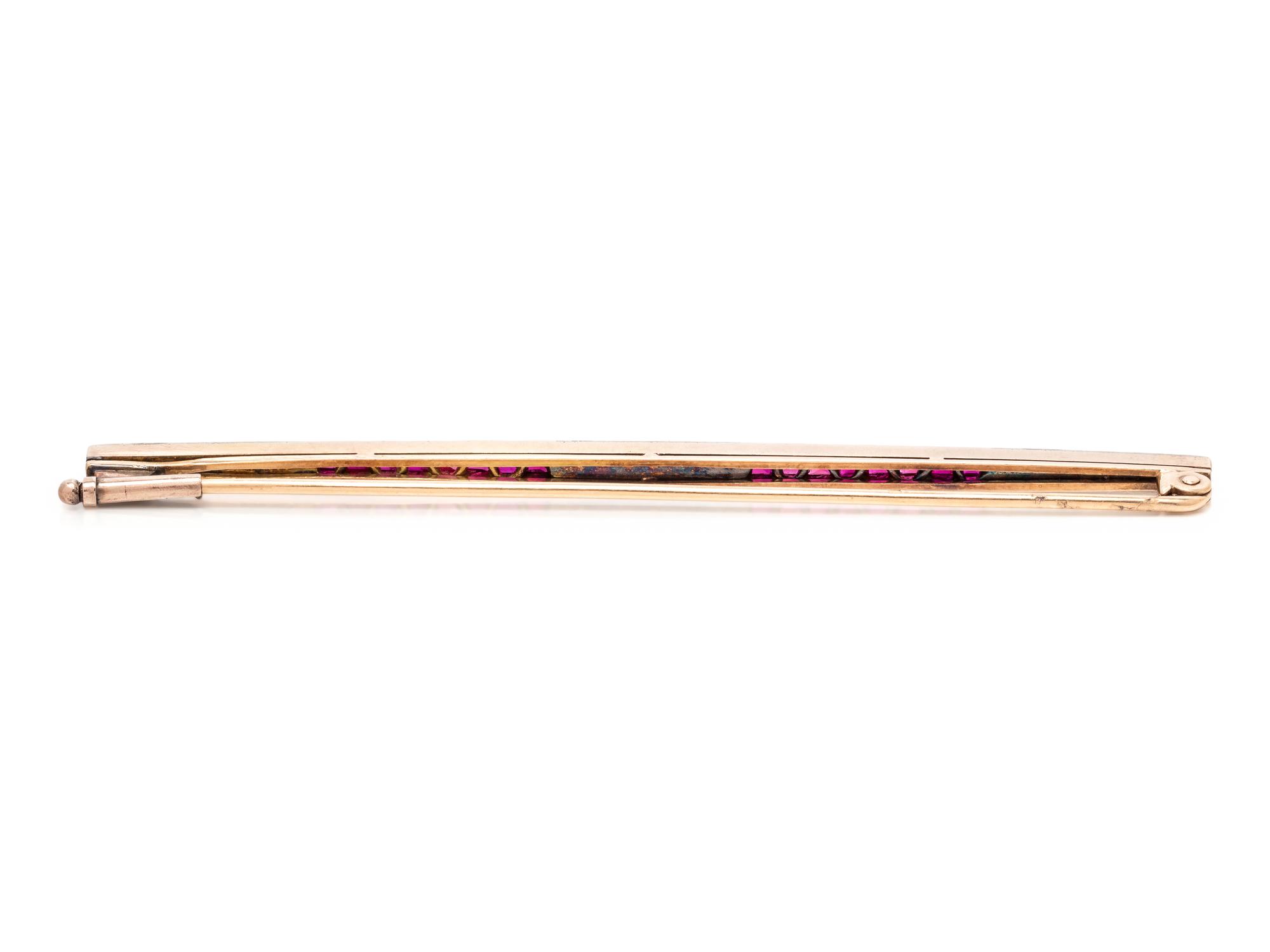 DIAMOND AND SYNTHETIC RUBY BAR BROOCH