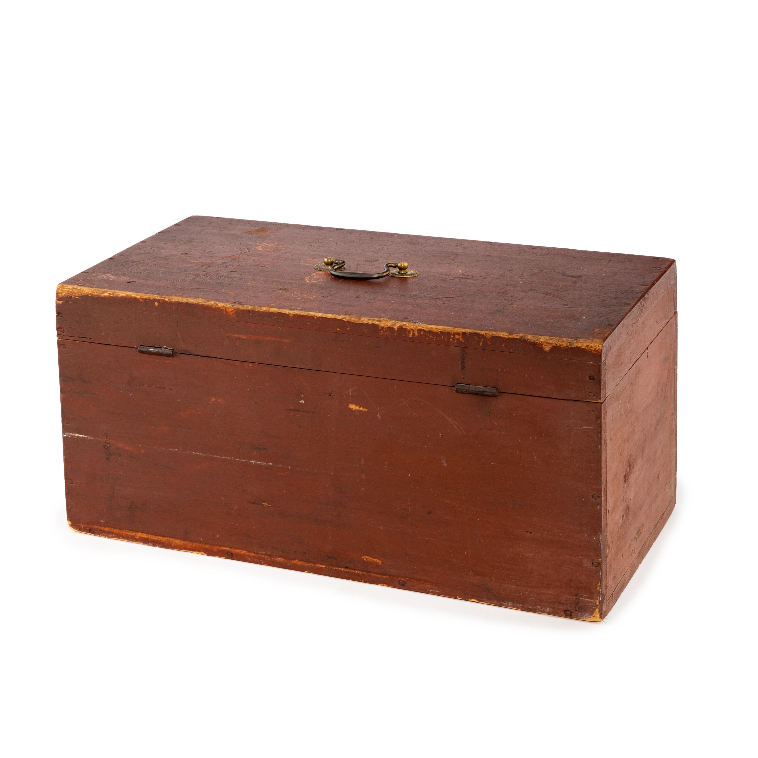 A Red-Painted Pine Document Box
