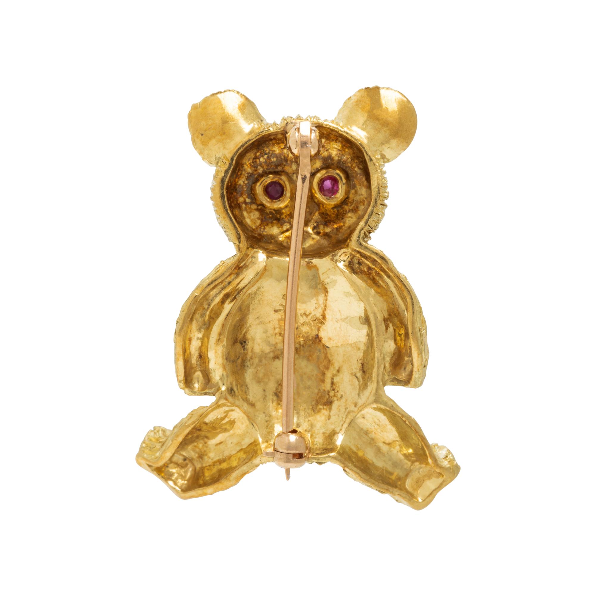 Maurice Guyot, Yellow Gold and Ruby Teddy Bear Brooch