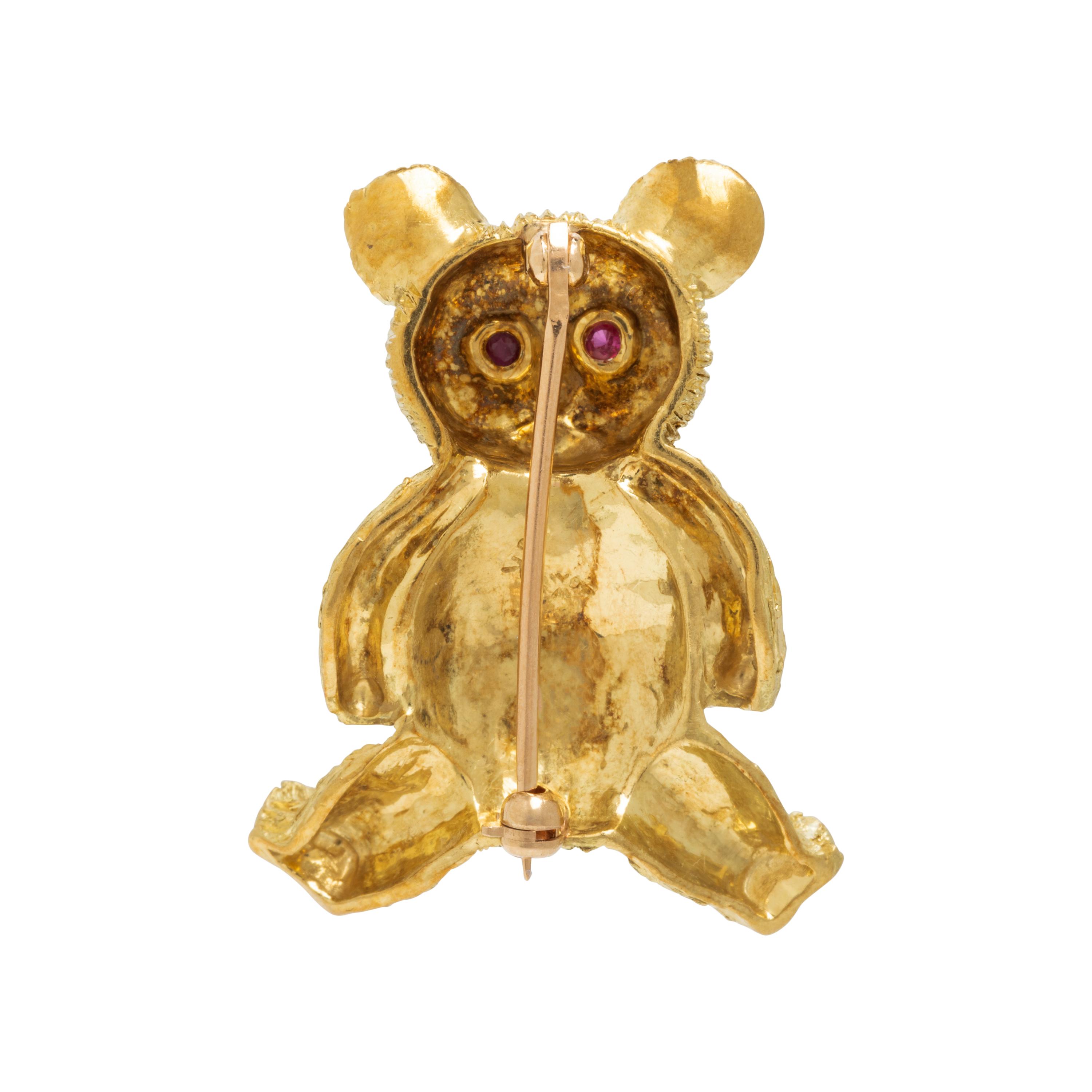 Maurice Guyot, Yellow Gold and Ruby Teddy Bear Brooch