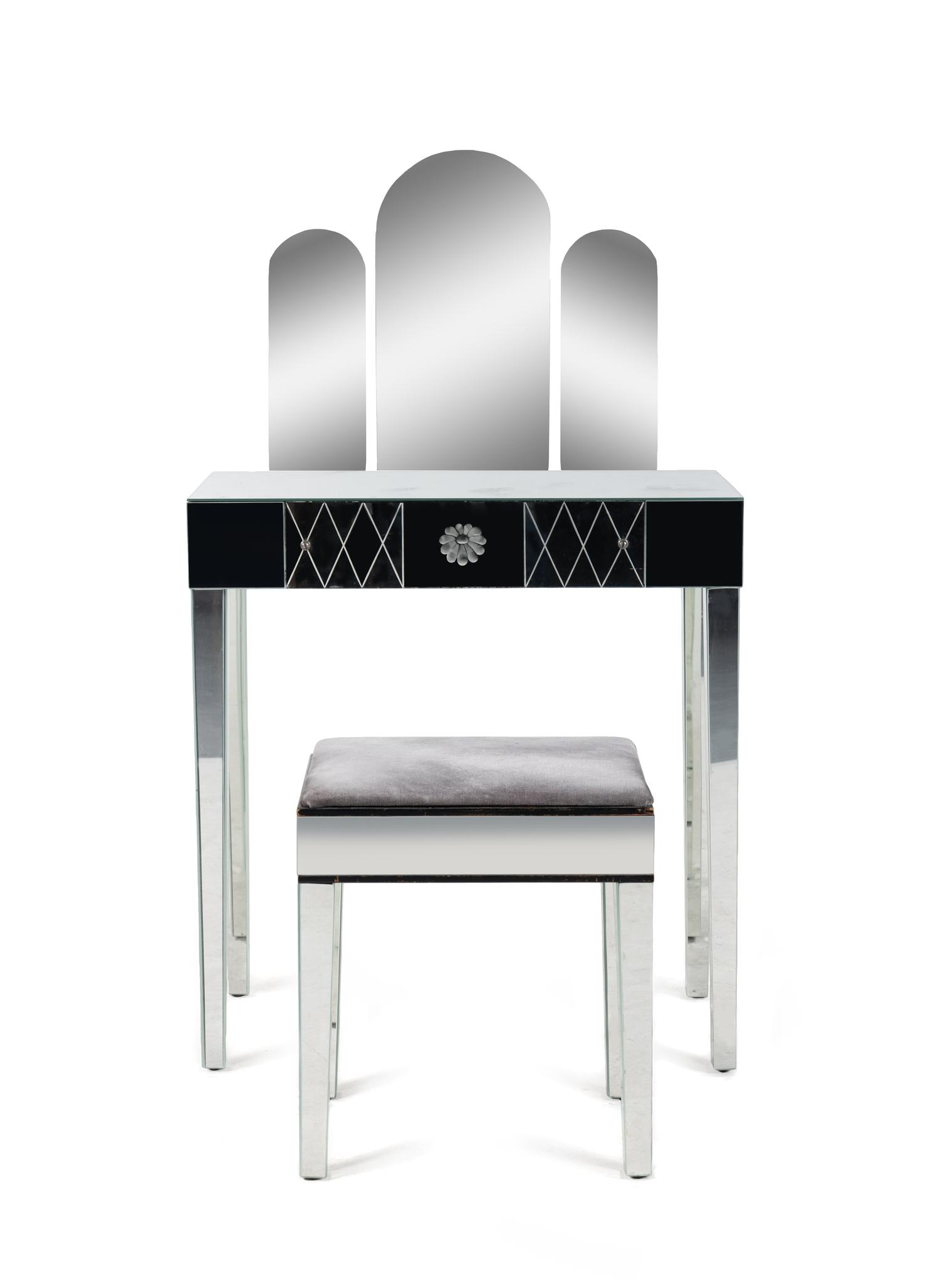 A Mirrored Dressing Table and Stool