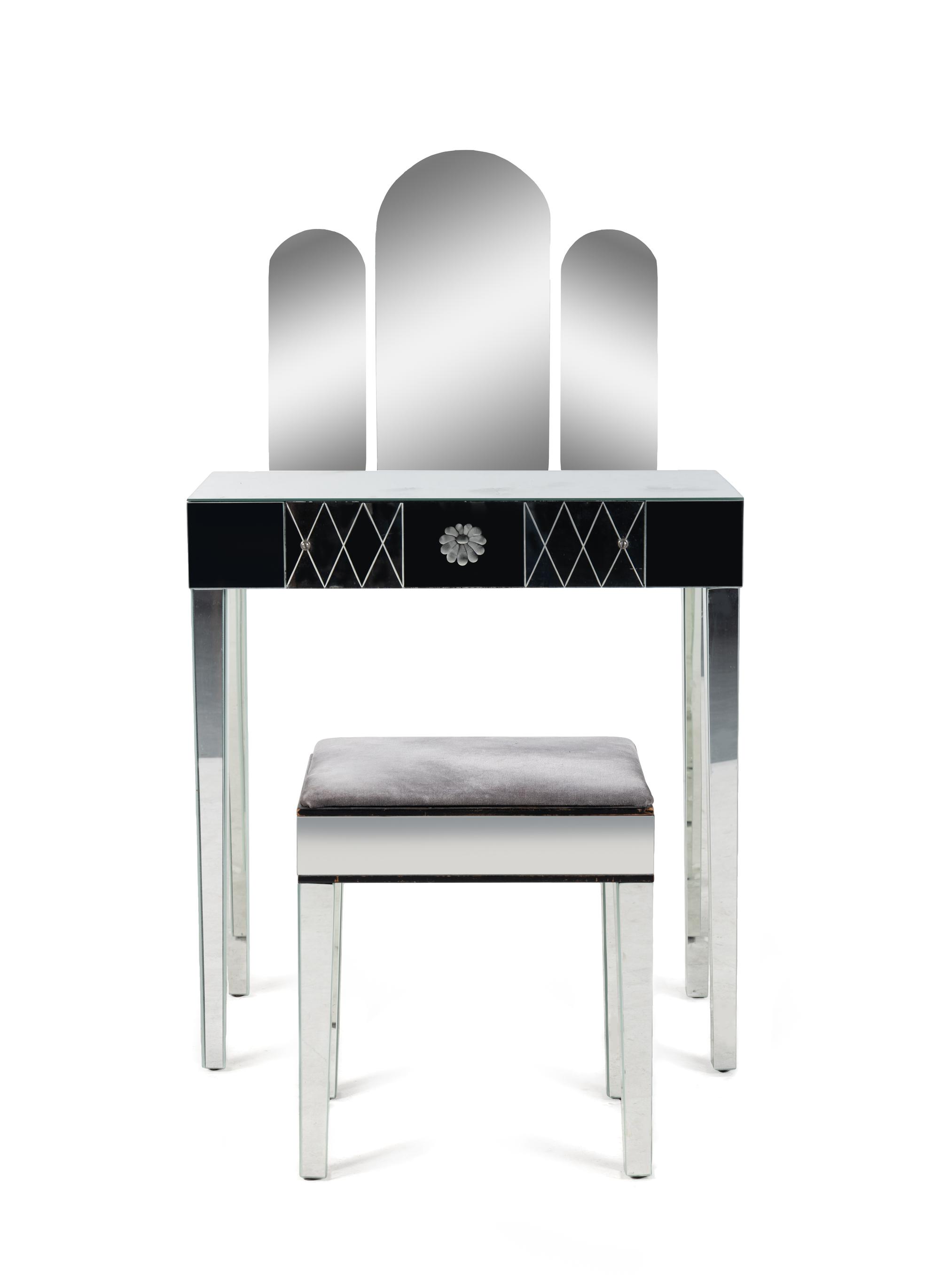 A Mirrored Dressing Table and Stool