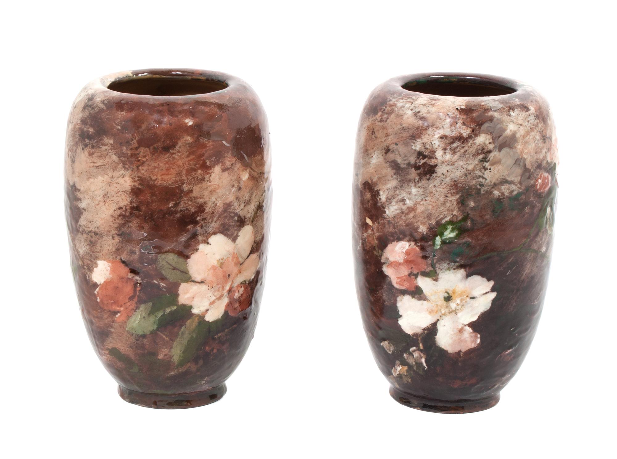 A Pair of Hand Painted Haviland Terra Cotta Vases Height 7 1/2 inches. — LATE 19TH CENTURY
