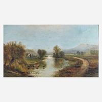 Edmund Darch Lewis (American, 1835-1910) Panoramic Landscape with Farms, River, Cows and Mountains