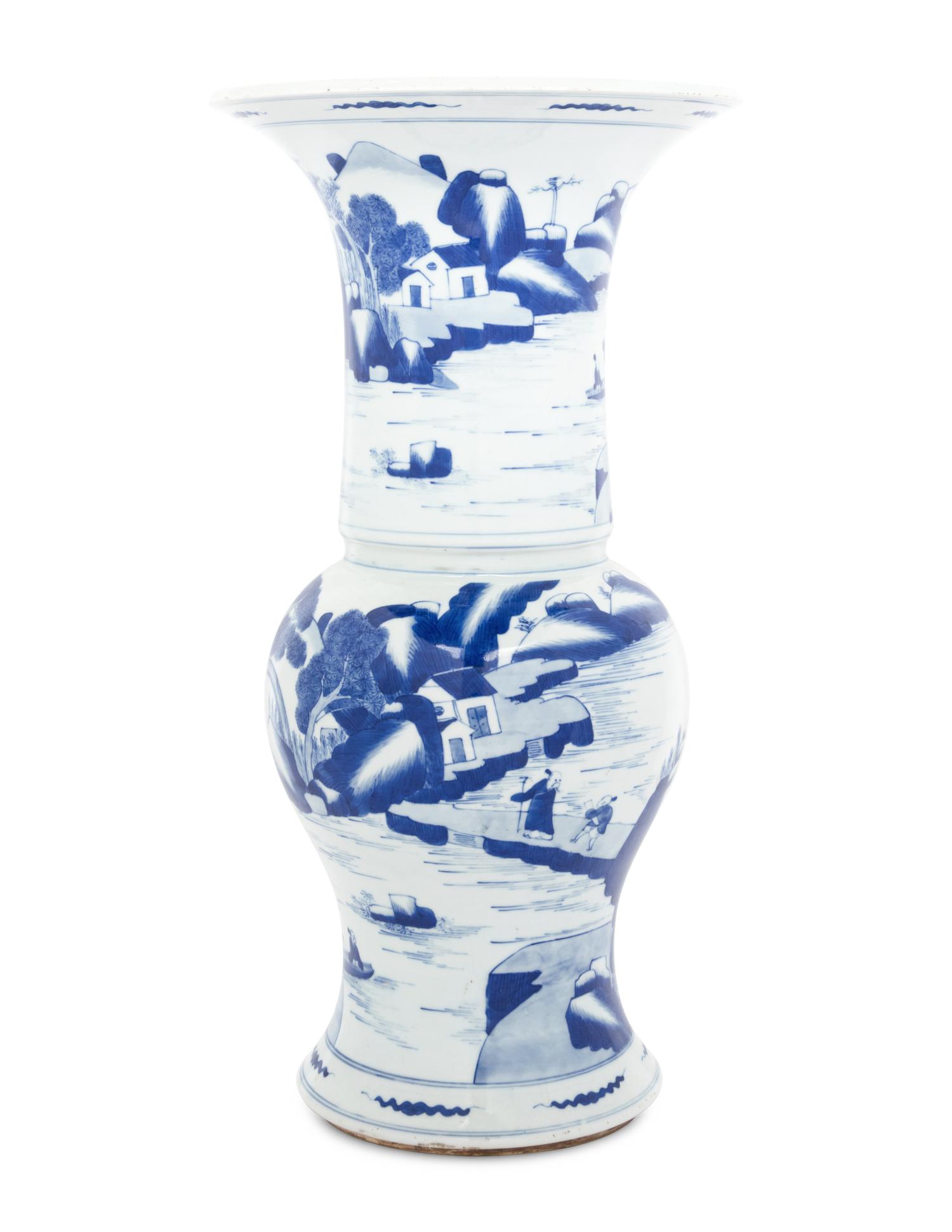 Two Chinese Blue and White Porcelain Yenyen Vases