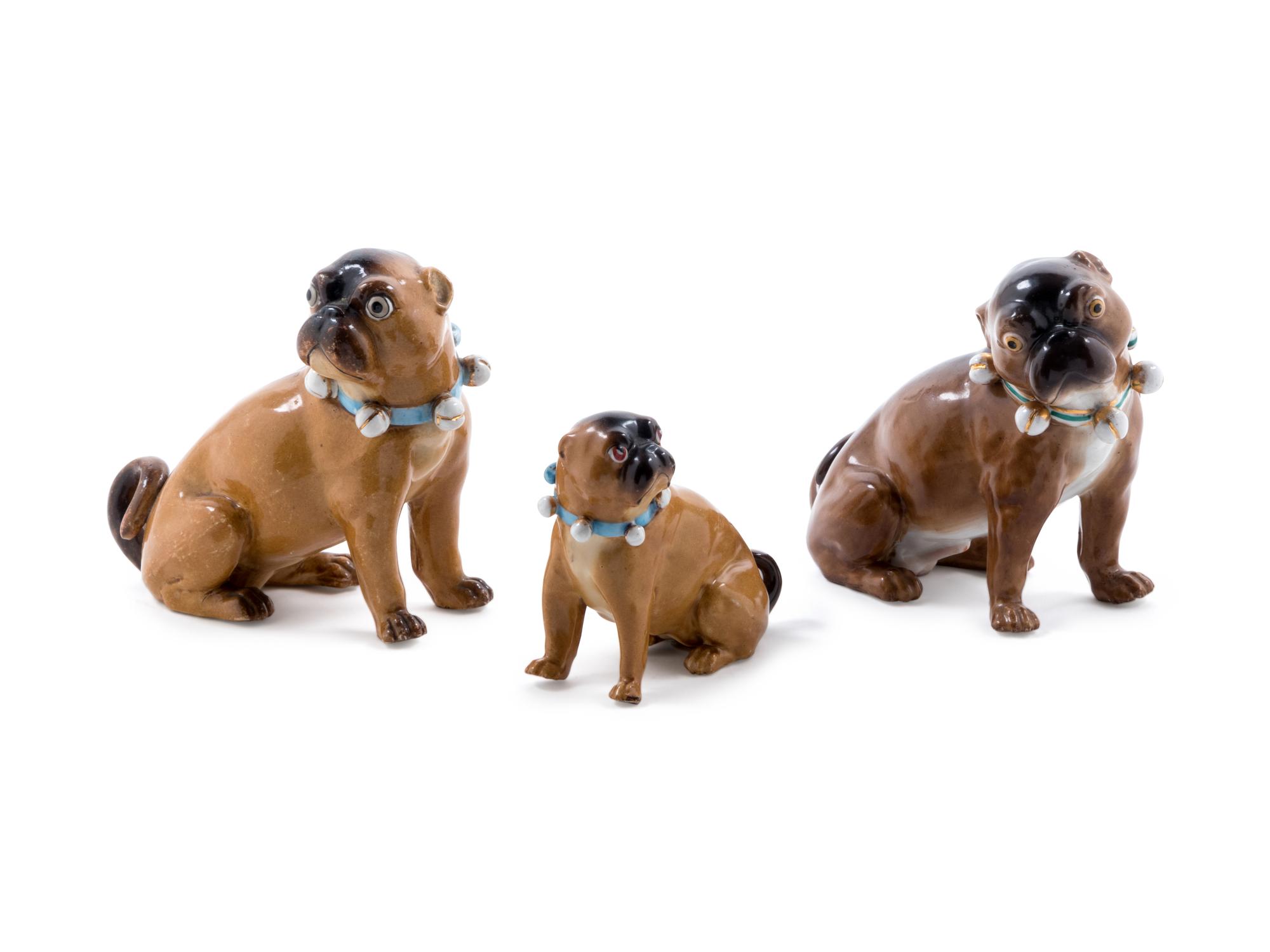 Three German Porcelain Models of Pugs