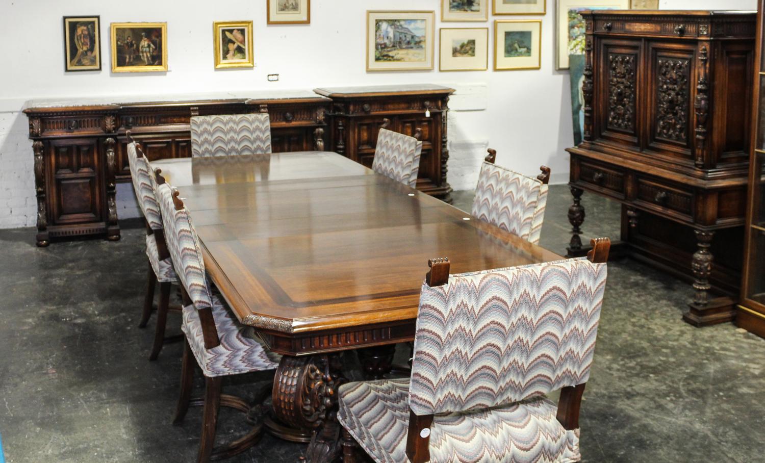 An American Renaissance Revival Dining Suite, Tobey Furniture, Chicago Width of first 87 inches. — FIRST HALF 20TH CENTURY