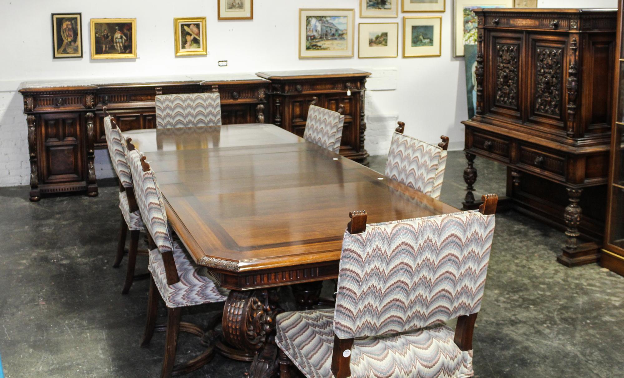 An American Renaissance Revival Dining Suite, Tobey Furniture, Chicago Width of first 87 inches. — FIRST HALF 20TH CENTURY