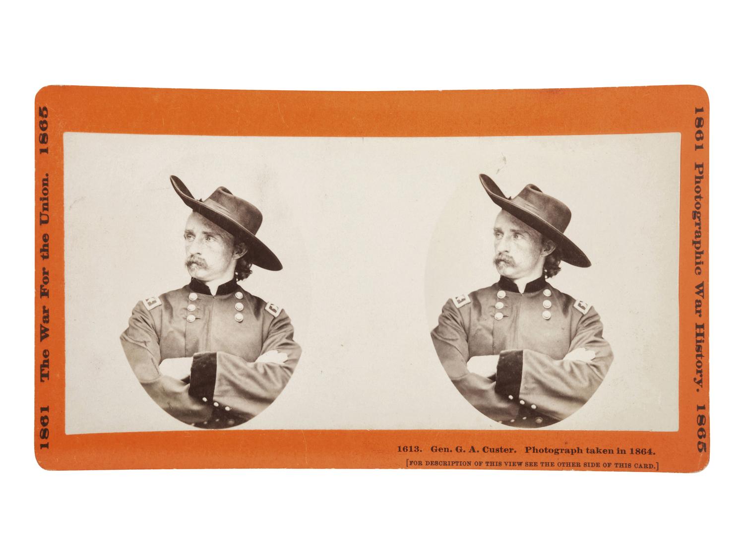 [CIVIL WAR]. [BRADY, Mathew, (1822-1896), photographer]. Stereoview of General George Armstrong Custer. Hartford, CT: Taylor & Huntington, ca 1880s.