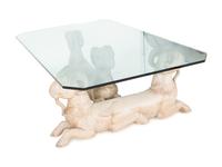 A Carved Wood and Glass Figural Low Table