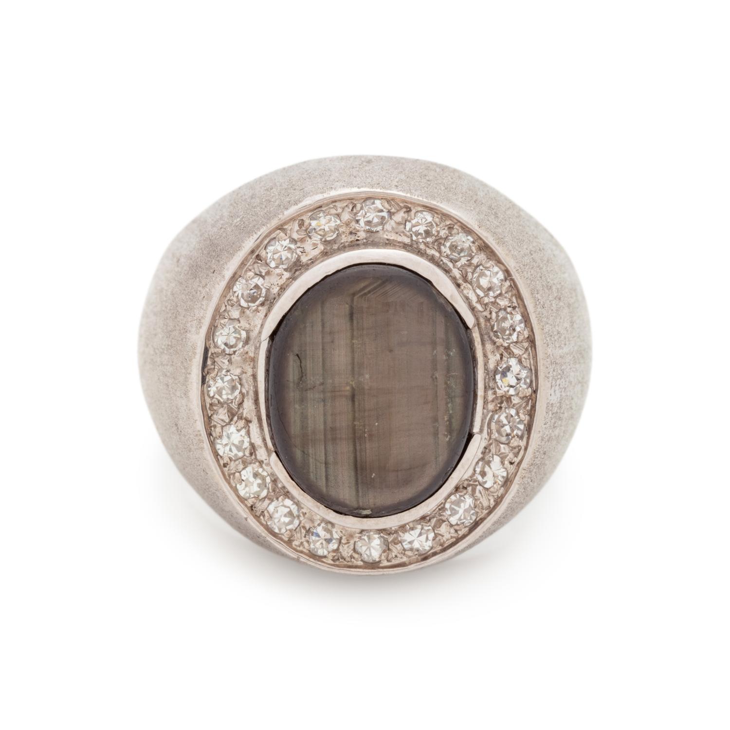 BLACK STAR SAPPHIRE AND DIAMOND RING