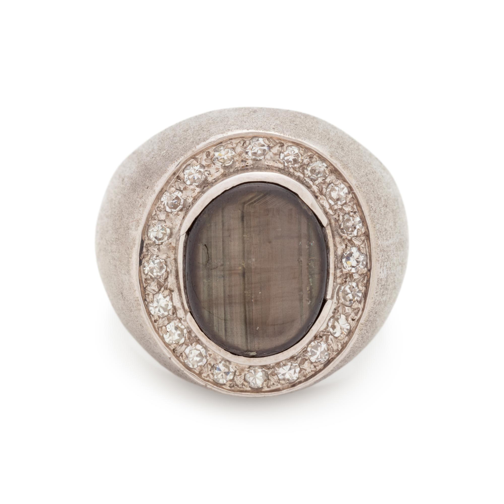 BLACK STAR SAPPHIRE AND DIAMOND RING