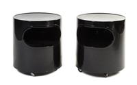 A Pair of Italian Plastic Giano Side Tables, Emma Schwinberger for Artemide Height 17 x diameter of top 15 3/4 inches.