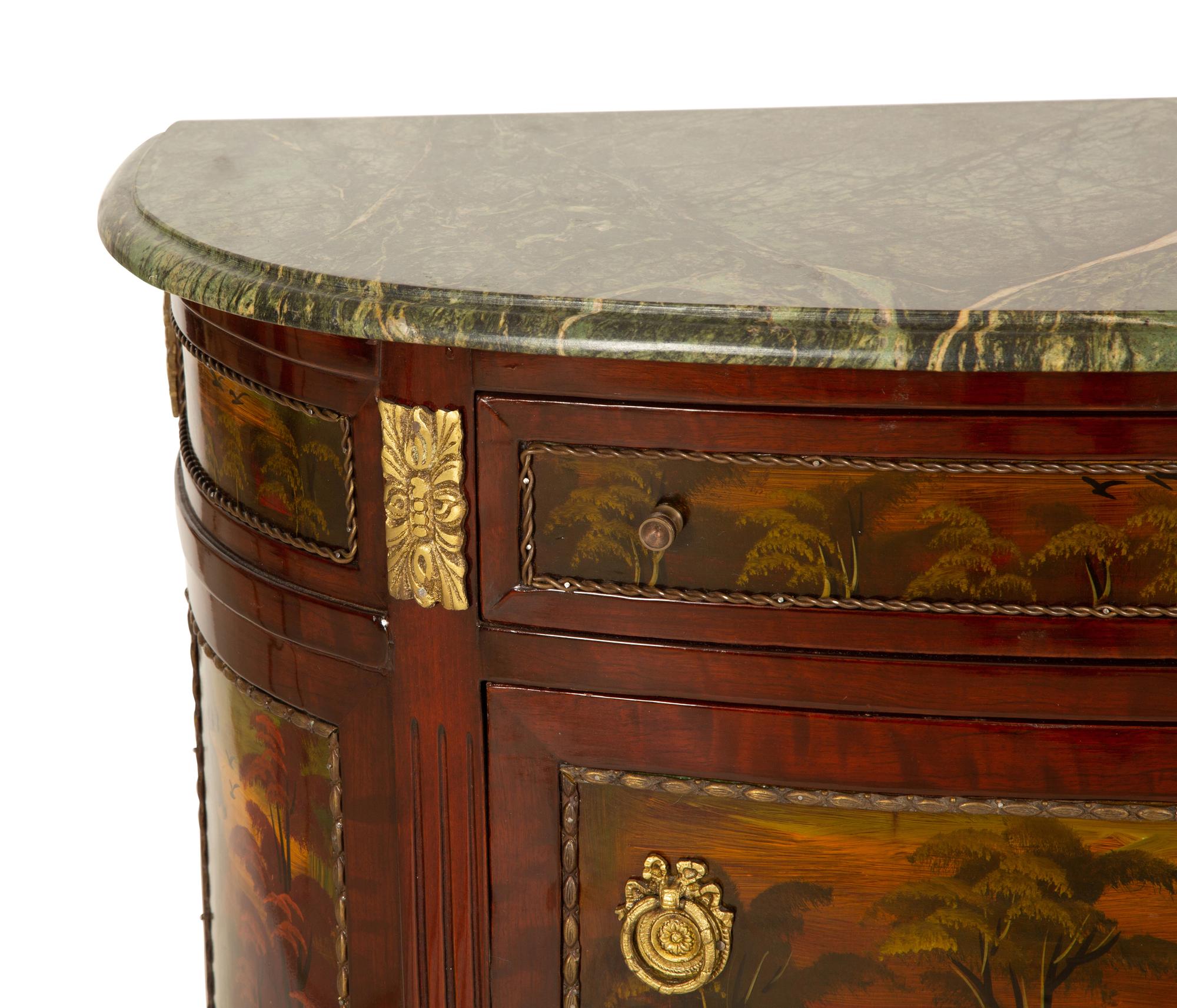 Two French Marble Top Gilt Metal Mounted Side Cabinets