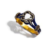 ANTIQUE, YELLOW GOLD, ENAMEL, DIAMOND AND OPAL BANGLE BRACELET