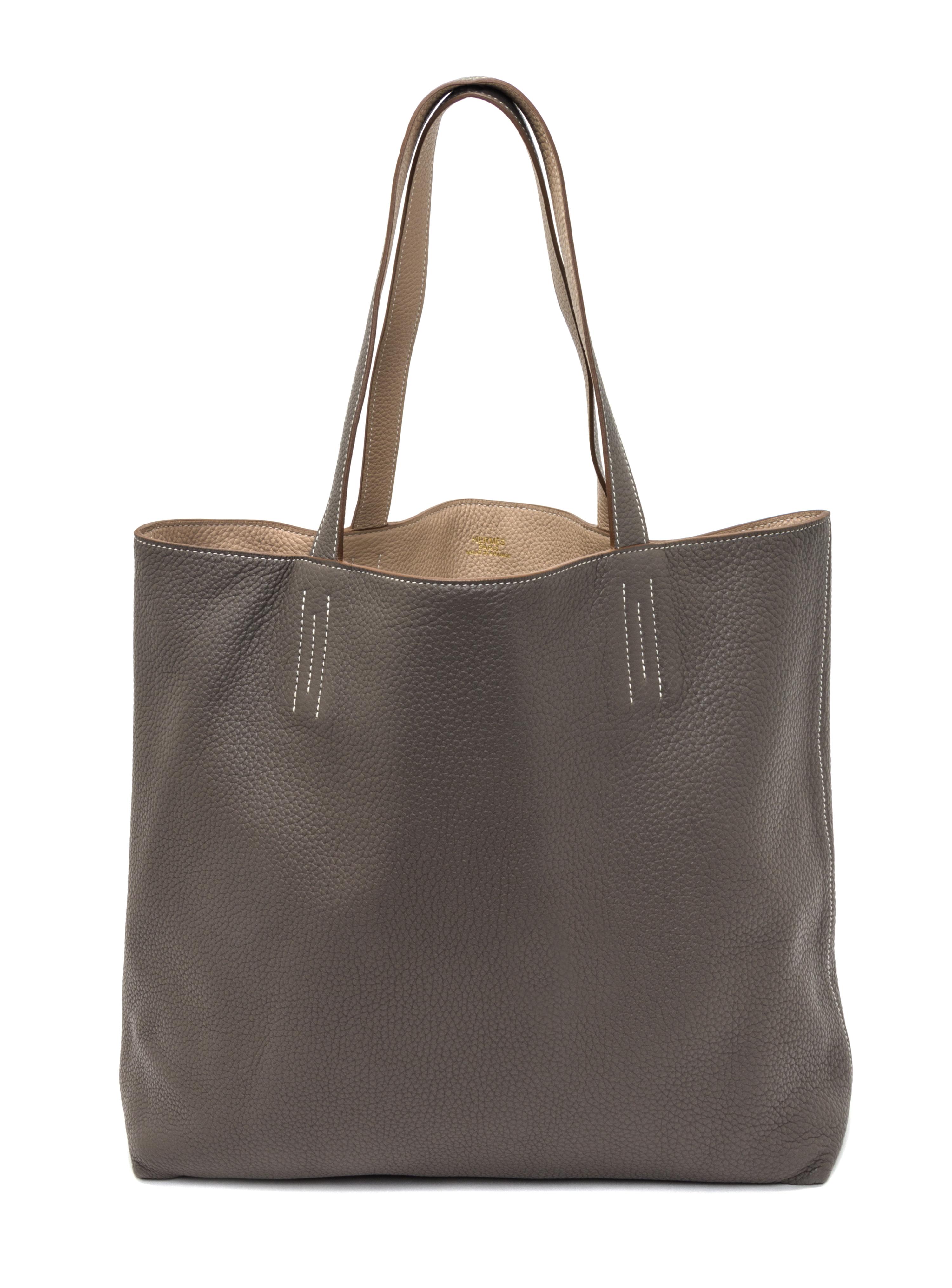 An Hermes Etoupe/Ebene 45cm Taurillon Clemence Double Sens Tote, 17.5" x 15.5" x 5".
