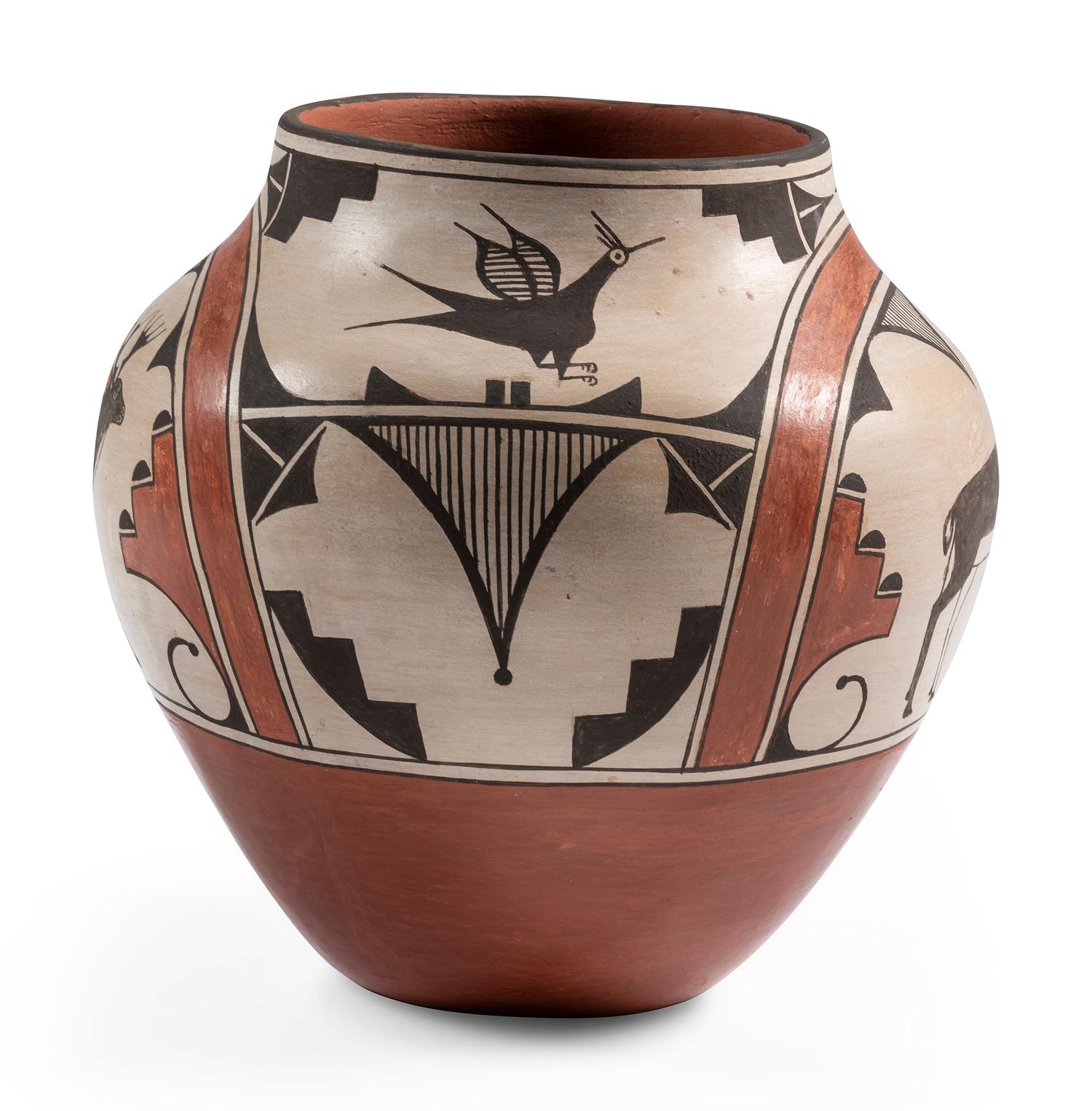 Polychrome Pottery Jar, with Deer and Birds