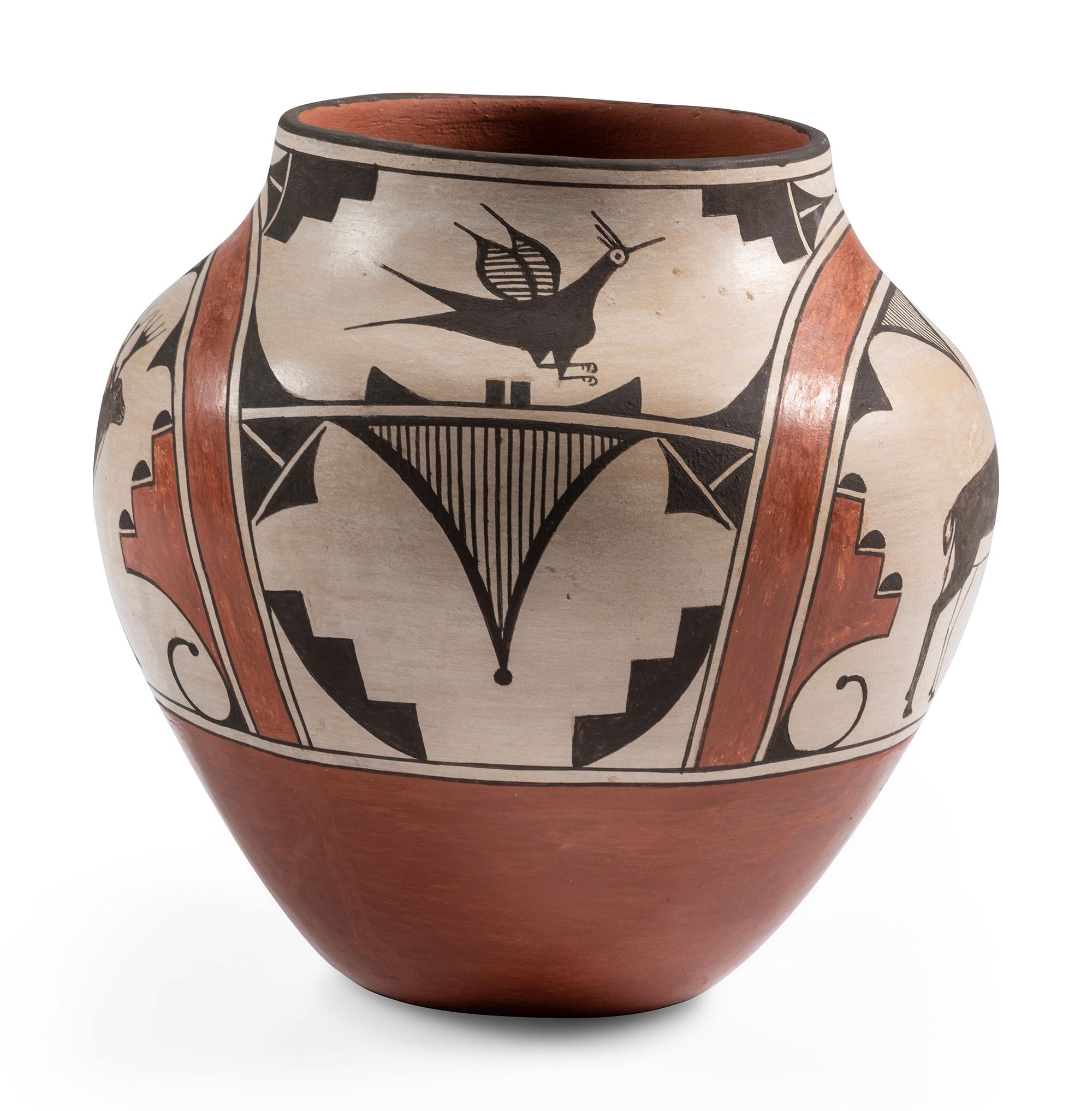 Polychrome Pottery Jar, with Deer and Birds