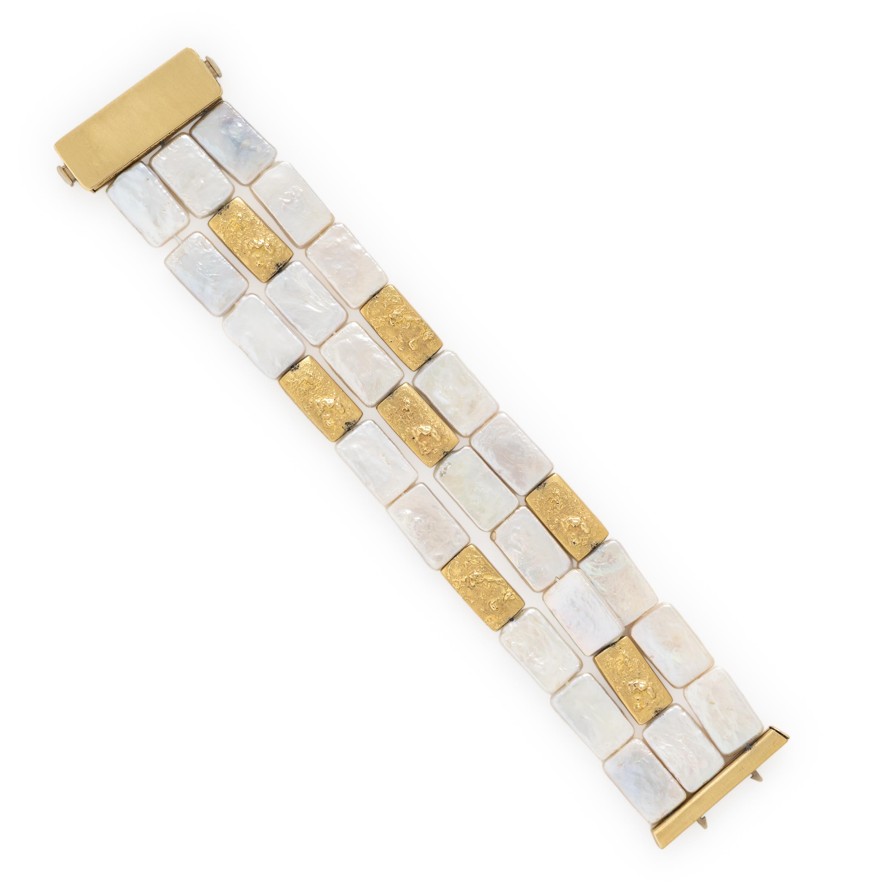 Yvel, Square Cultured Pearls and Yellow Gold Bracelet