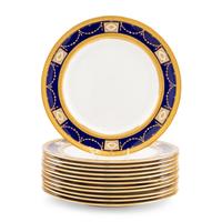 A Set of Twelve Royal Doulton Parcel Gilt Porcelain Dinner Plates