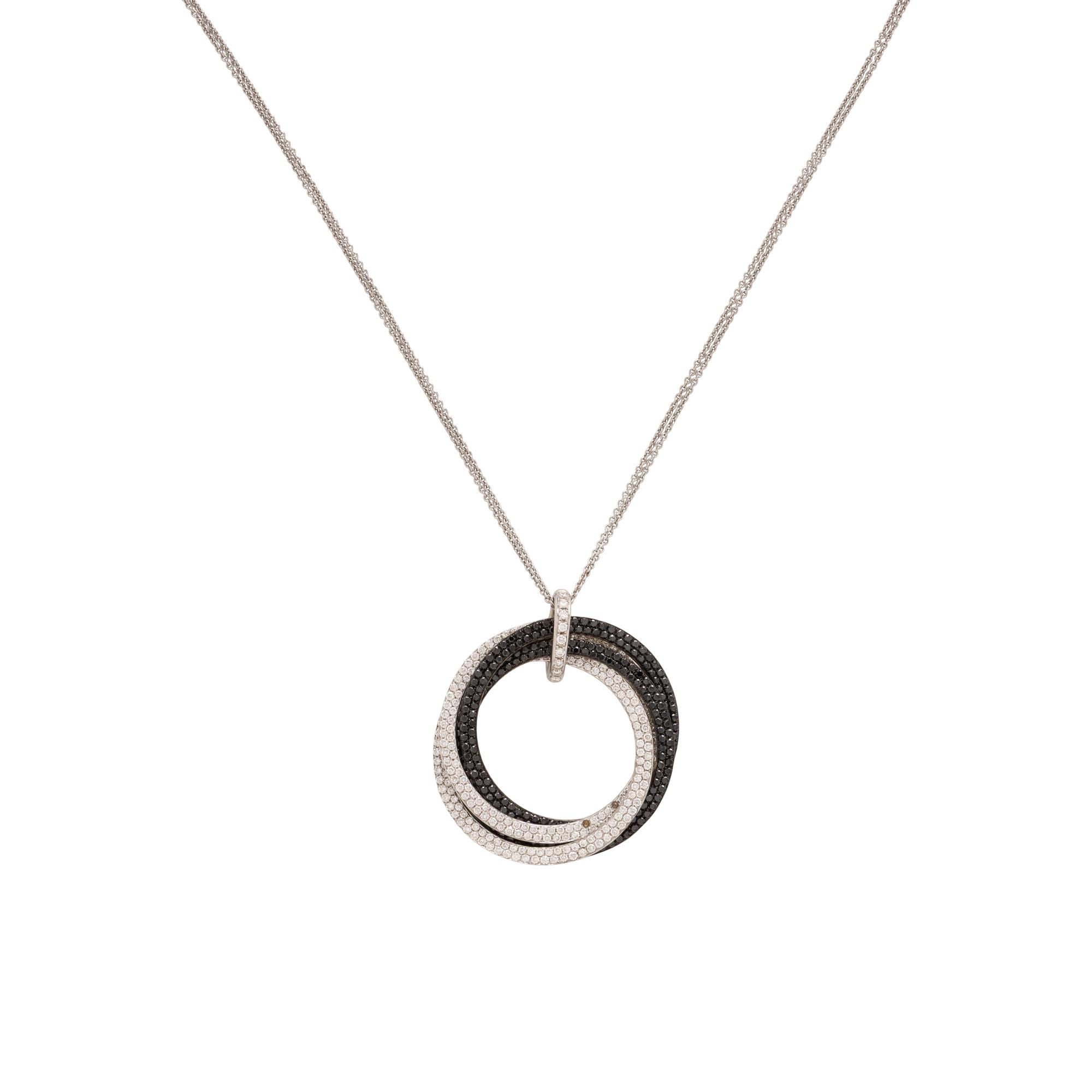 Diamond, Black Diamond, and White Gold Pendant Necklace