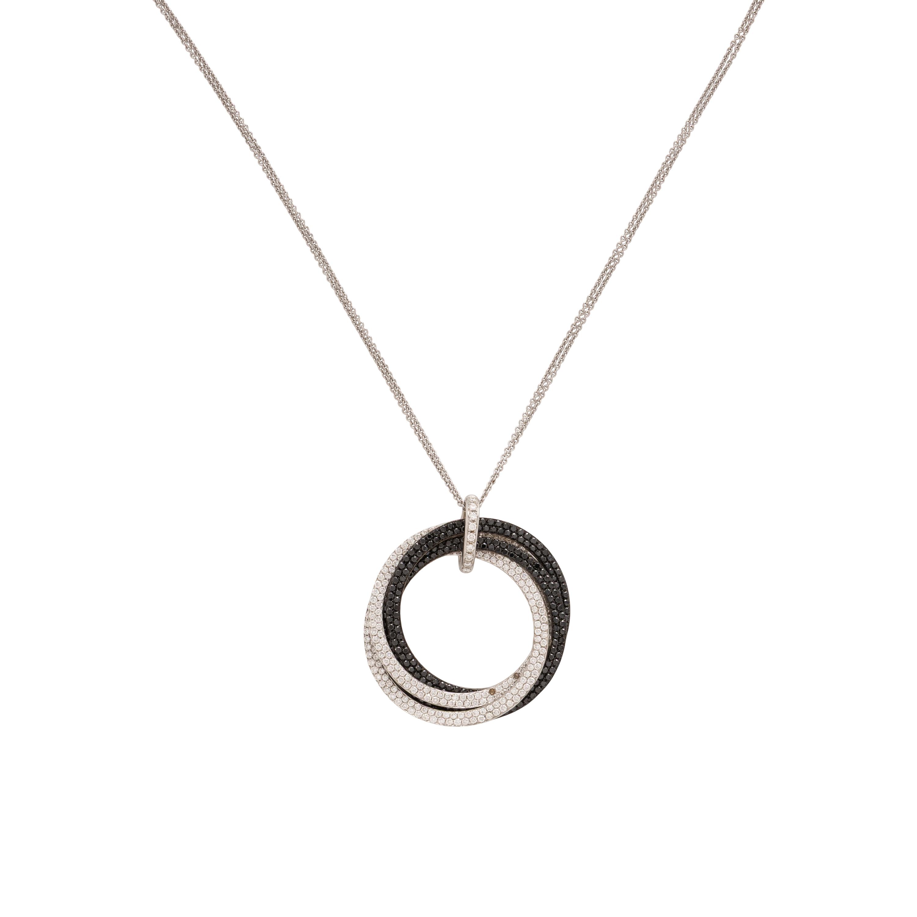 Diamond, Black Diamond, and White Gold Pendant Necklace