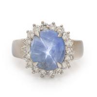 Star Sapphire, Diamond, and White Gold Ring