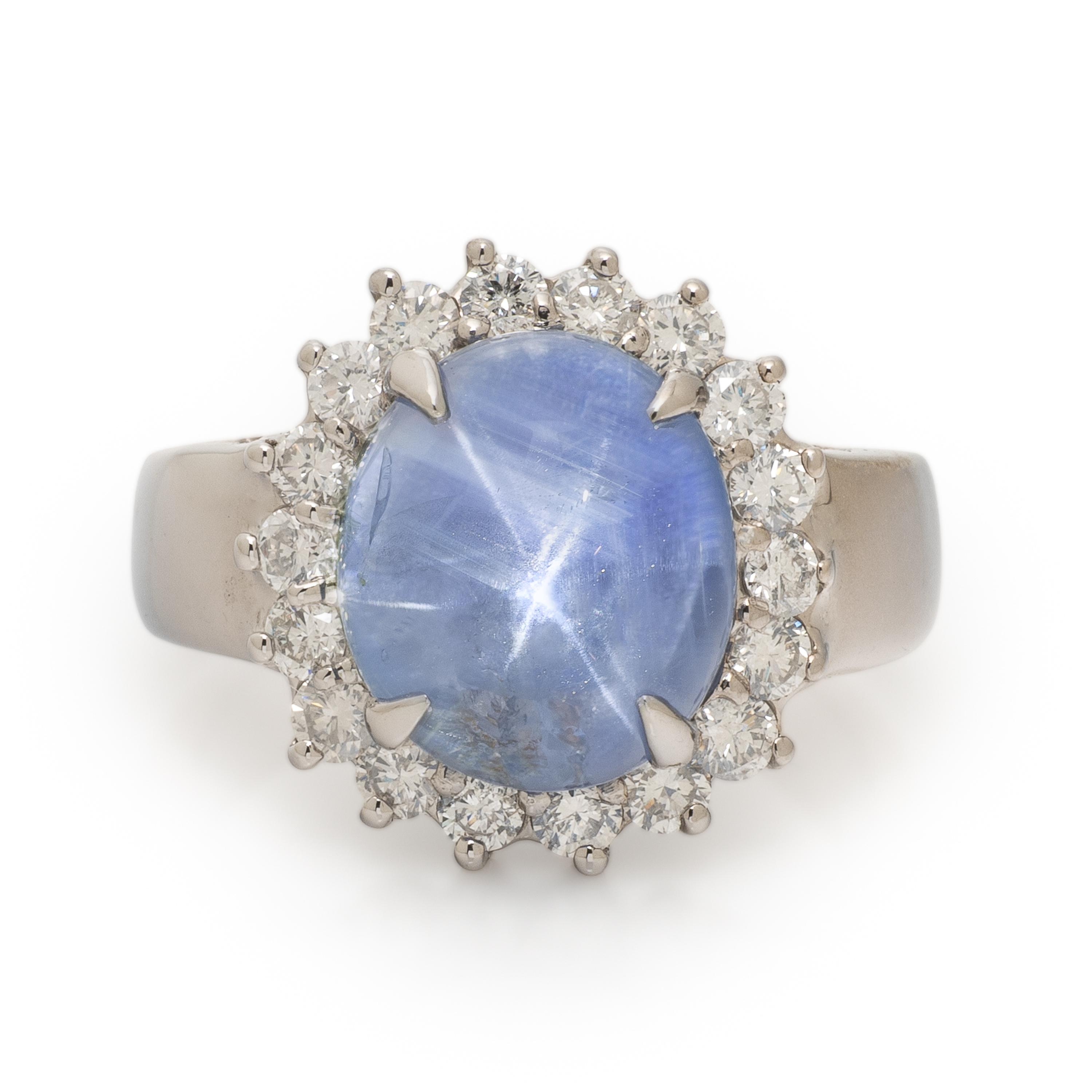 Star Sapphire, Diamond, and White Gold Ring