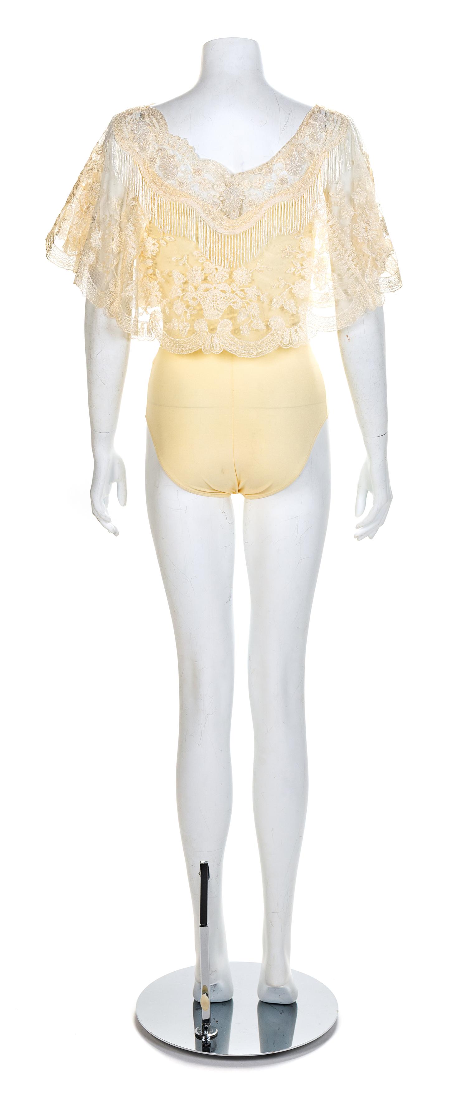 Giorgio di Sant' Angelo Off-the-Shoulder Cream Lace Body Suit, 1980-90s Size label: 6
