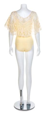 Giorgio di Sant' Angelo Off-the-Shoulder Cream Lace Body Suit, 1980-90s Size label: 6
