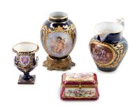 Three Sèvres Style Painted and Parcel Gilt Porcelain Articles