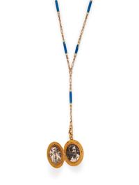 ANTIQUE, ENAMEL AND SEED PEARL LOCKET NECKLACE