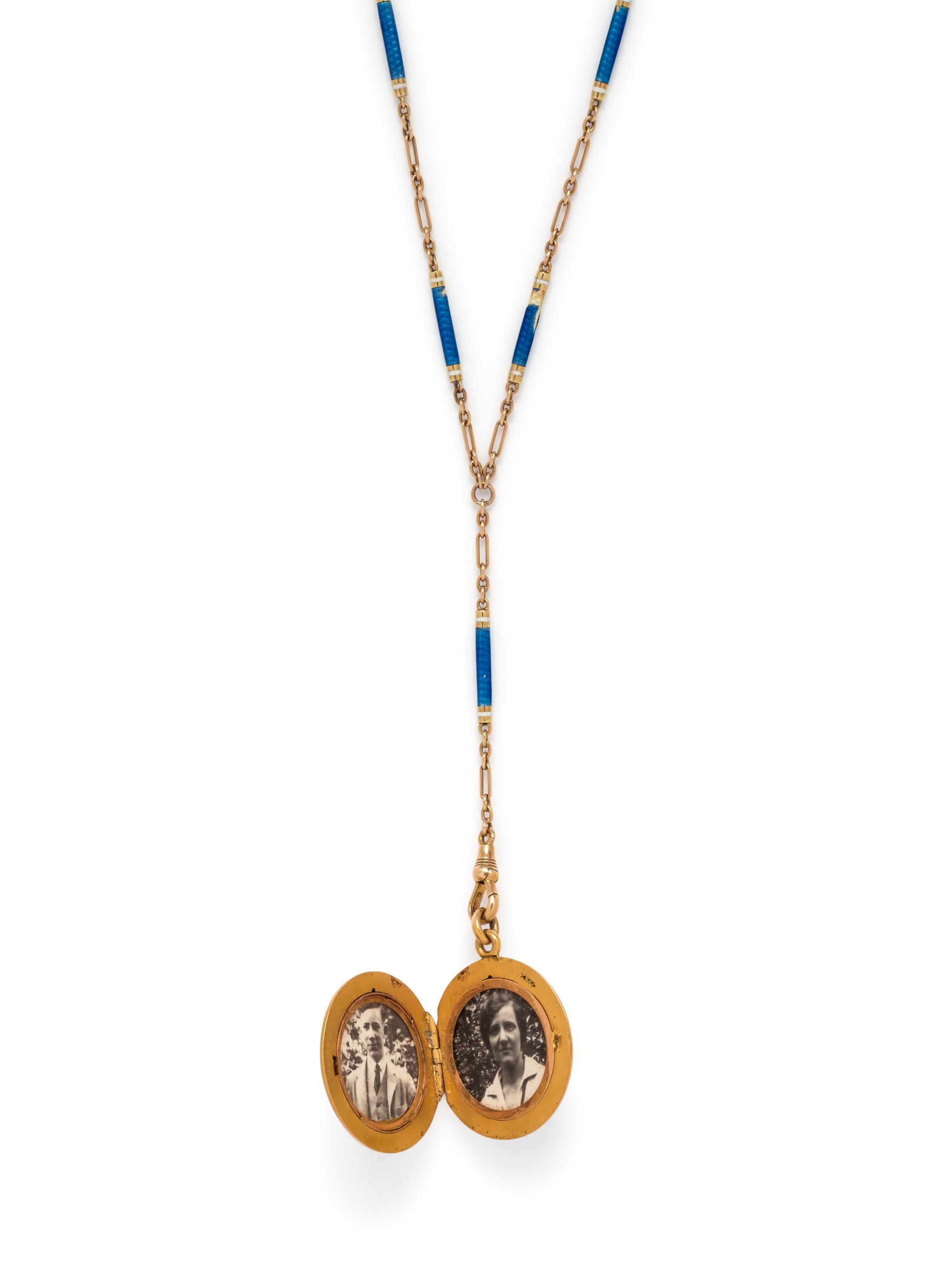 ANTIQUE, ENAMEL AND SEED PEARL LOCKET NECKLACE