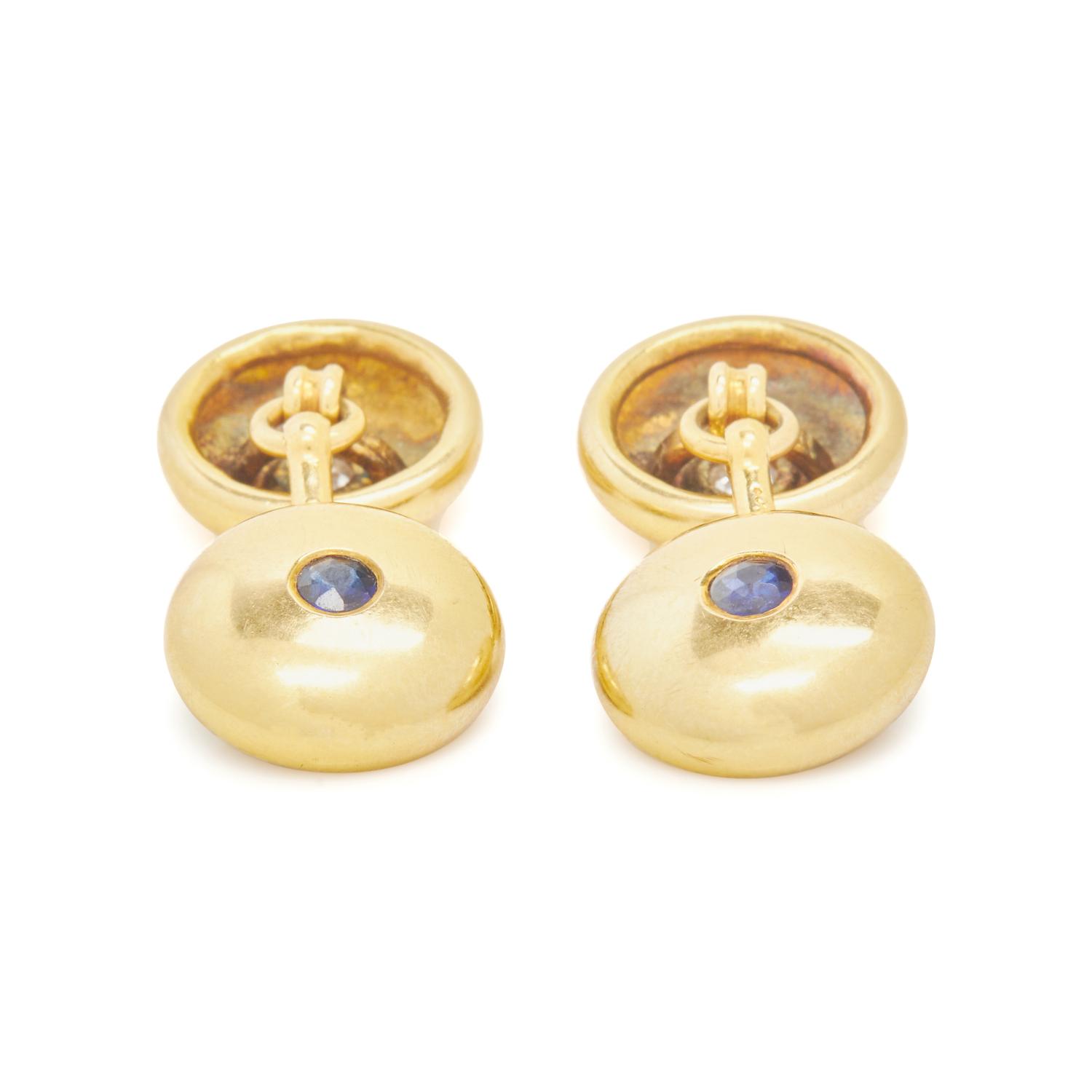 TIFFANY & CO., YELLOW GOLD, DIAMOND AND SAPPHIRE CUFFLINKS