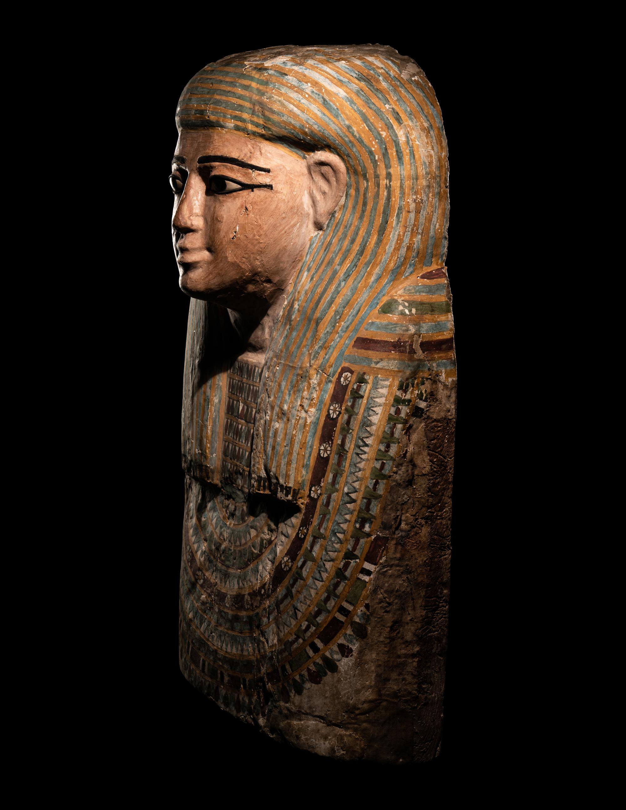 An Egyptian Polychrome Wood Mummy Mask
