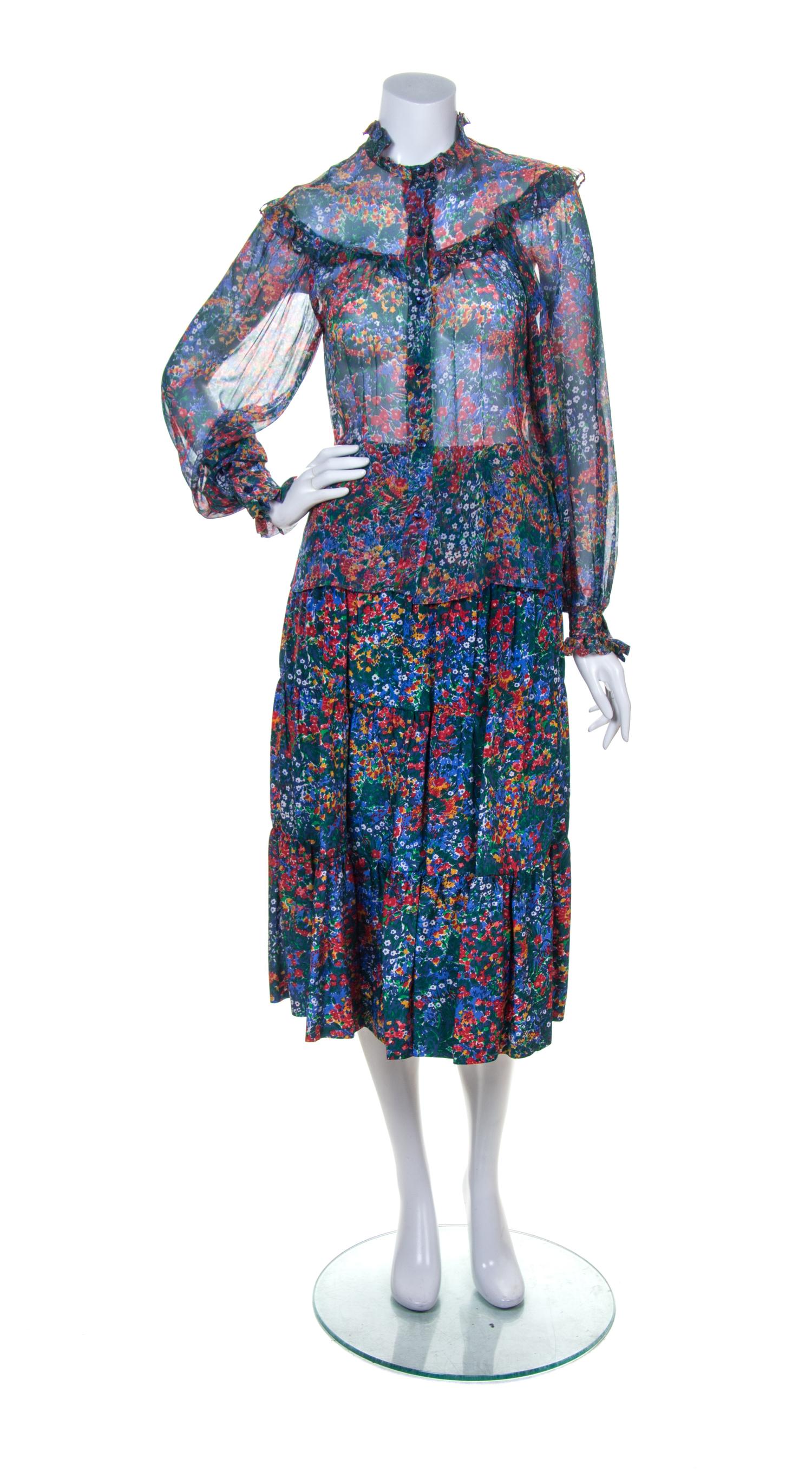 A Michele Valery Multicolor Silk Floral Skirt Ensemble, Skirt size 40.