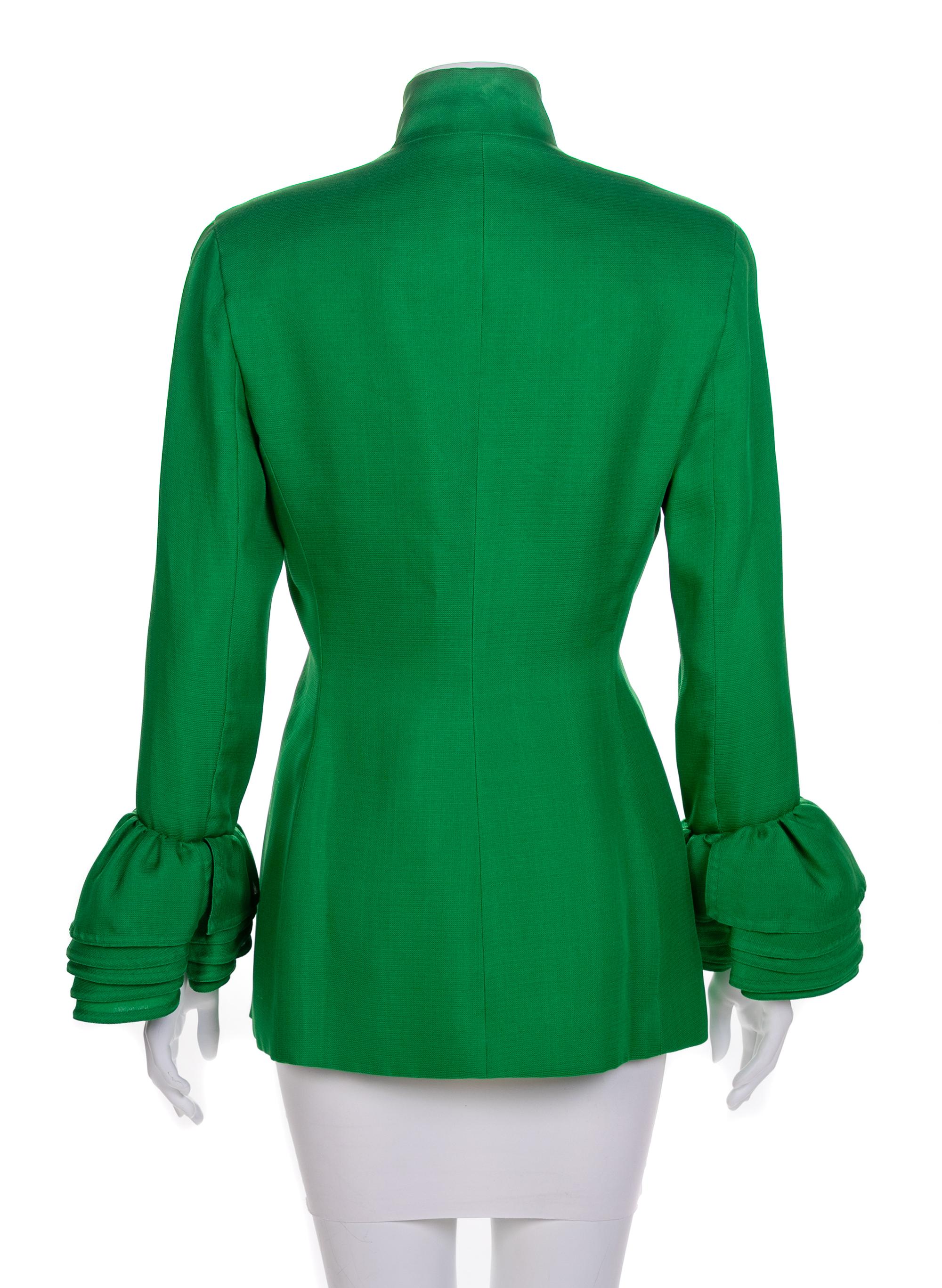 Isaac Mizrahi Green Silk Jacket, 1980-90s Size label: 8