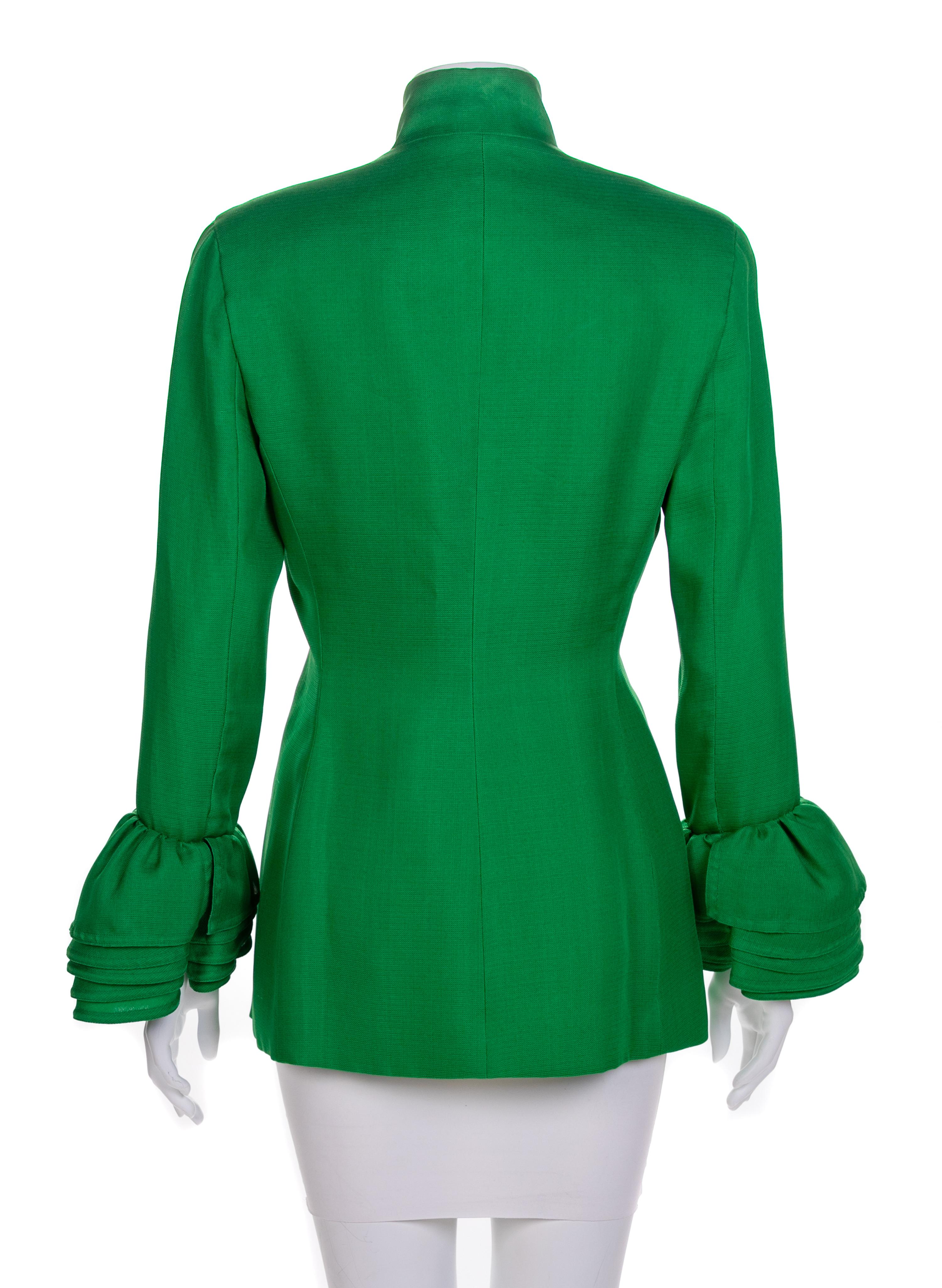 Isaac Mizrahi Green Silk Jacket, 1980-90s Size label: 8