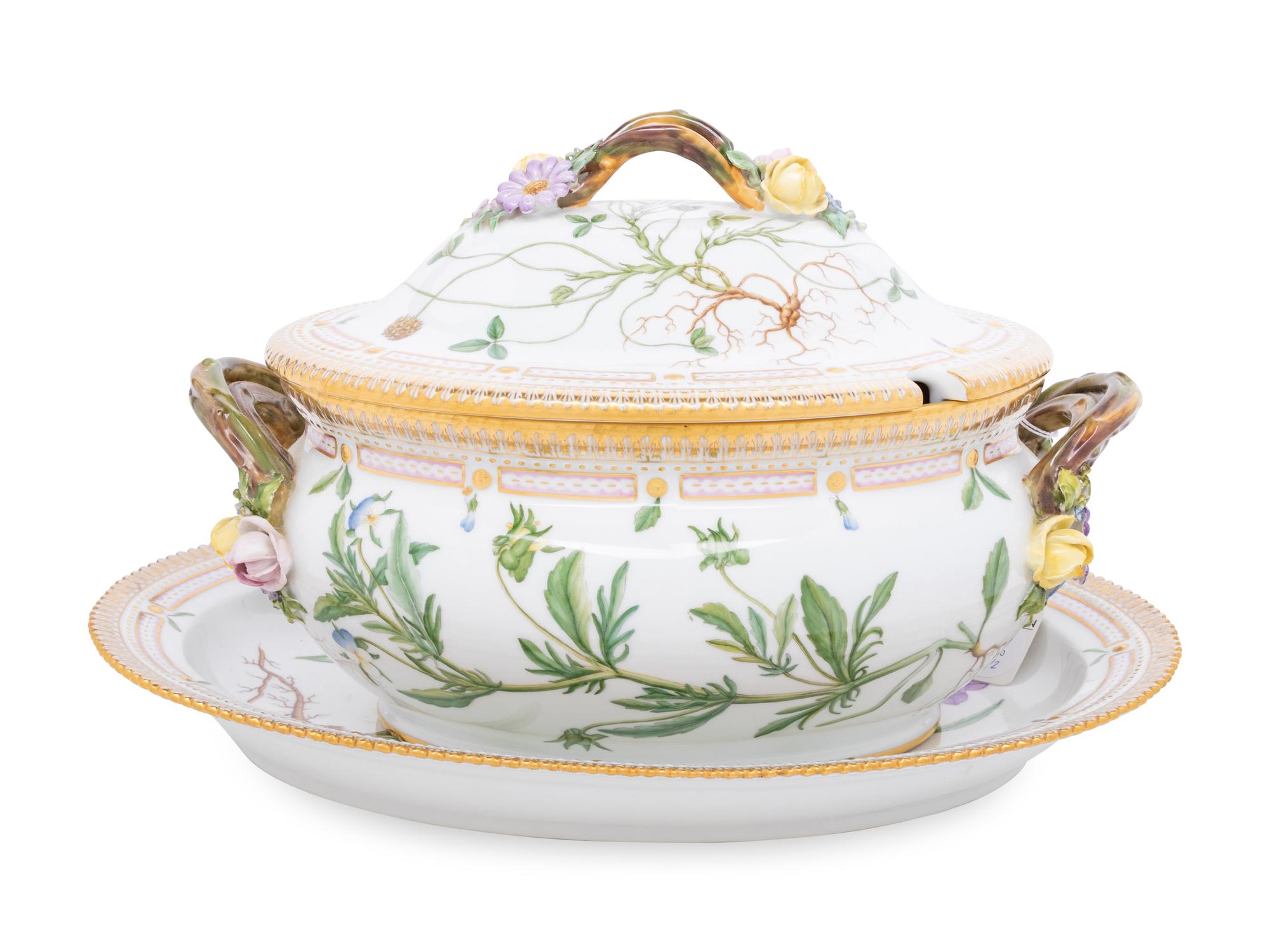 A Royal Copenhagen Flora Danica Porcelain Covered Tureen and Platter