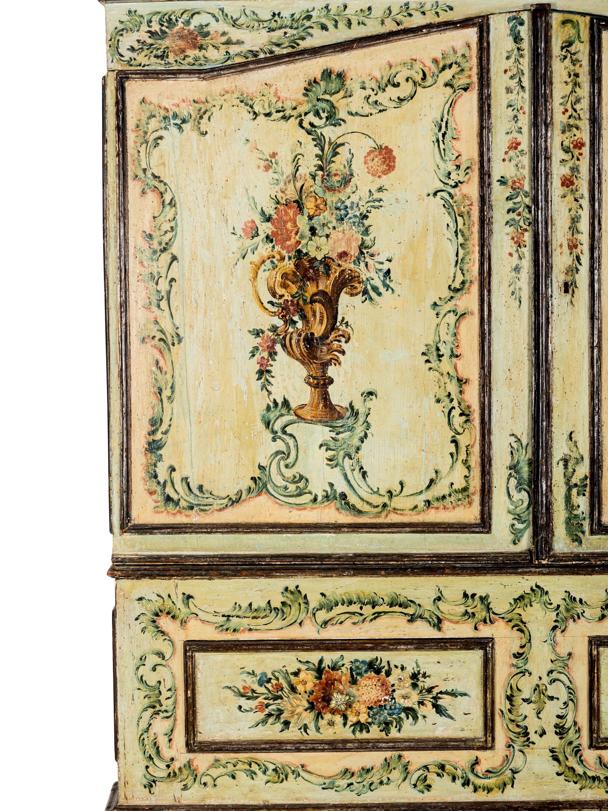 A North Italian Rococo Polychrome Painted Cabinet on Stand