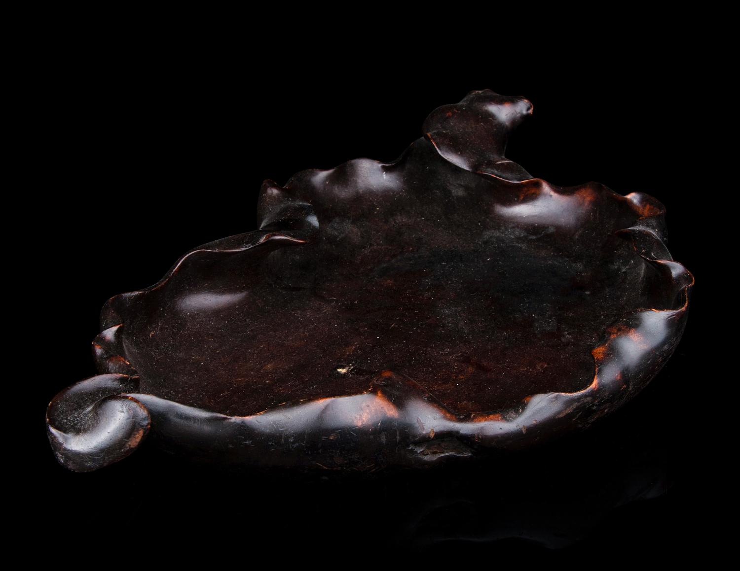 A Large Carved Rosewood Leaf-Form Tray
